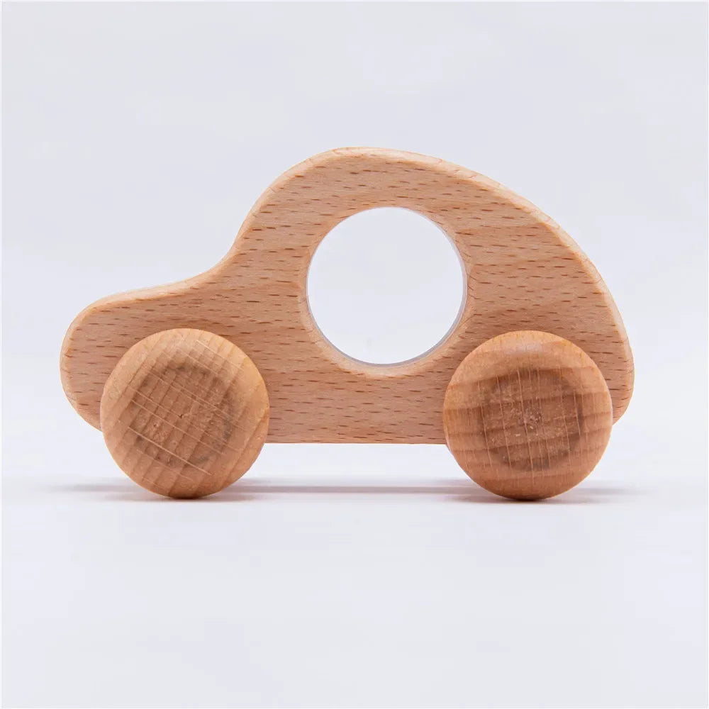 Montessori Wooden Car Teether - BPA Free Baby Toy