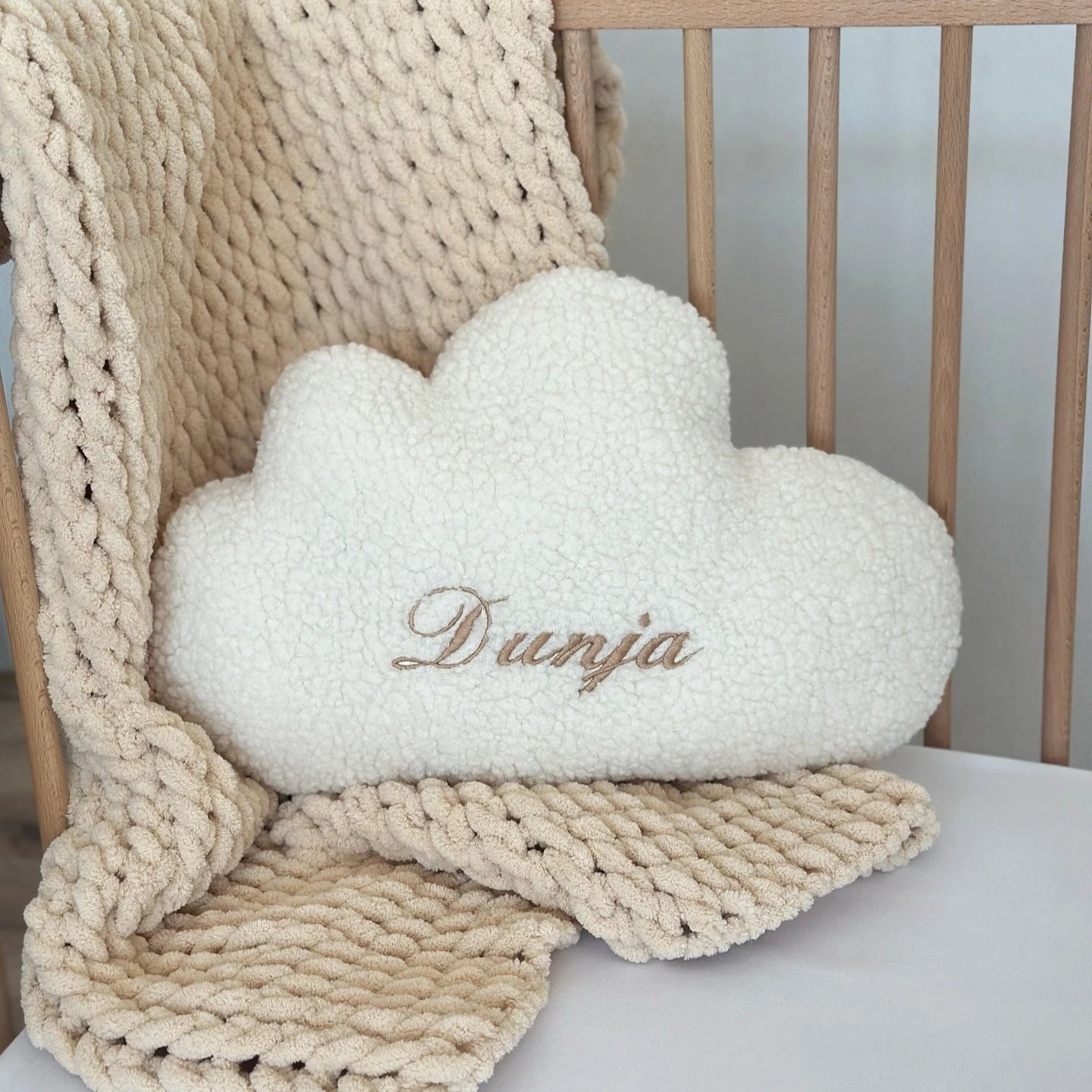 Personalized Cloud Baby Pillow - Soft Lambswool Nursery Cushion