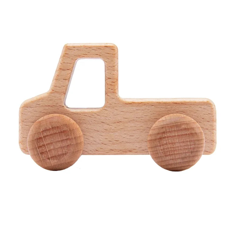 Montessori Wooden Car Teether - BPA Free Baby Toy