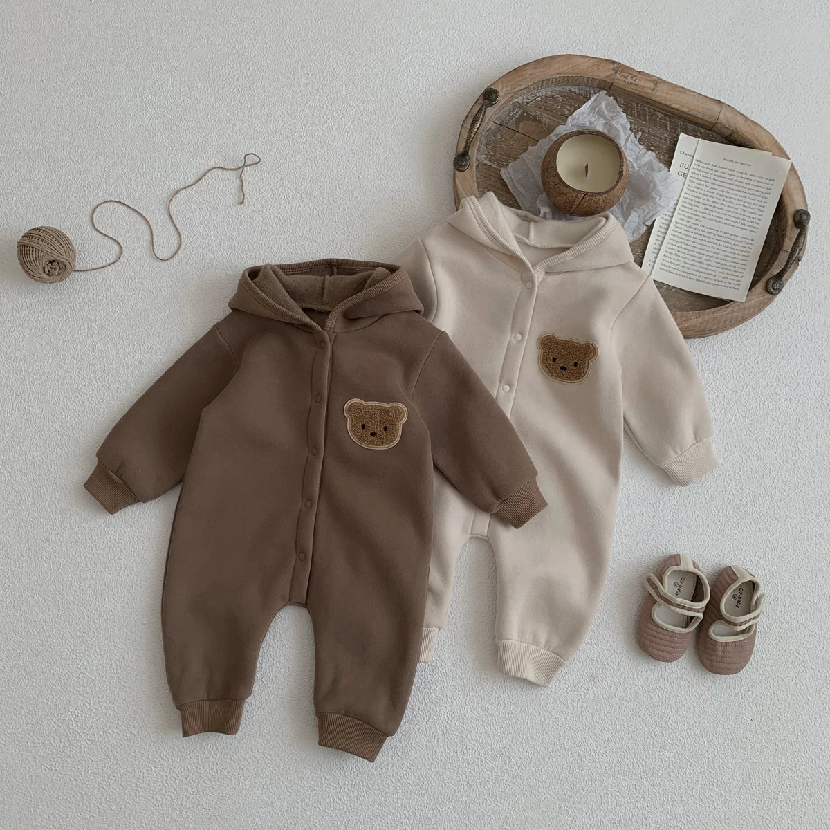 Adorable Bear Hooded Baby Winter Jumpsuit - Cozy Newborn Bodysuit (0-2 Years)