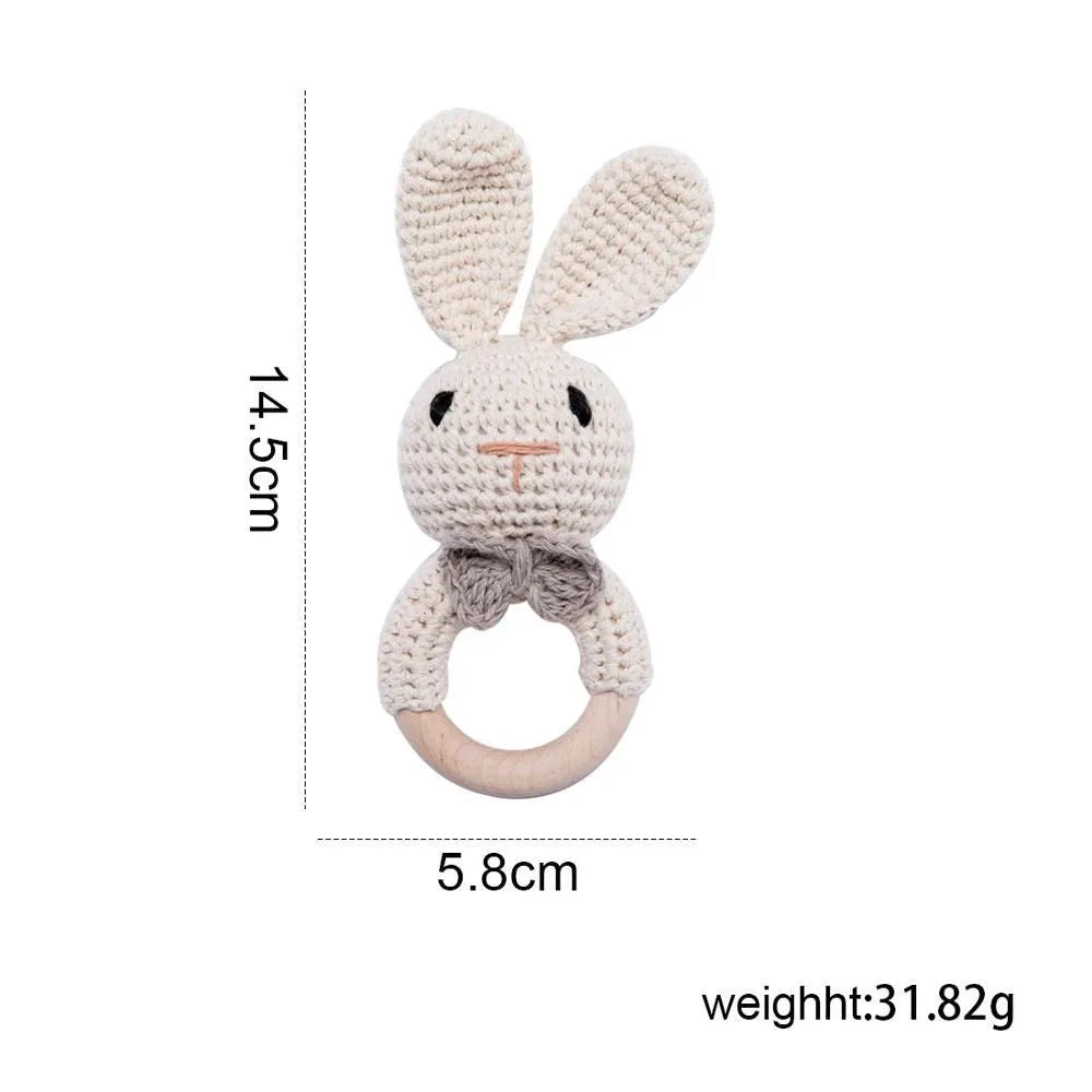 🐰 Bunny's First Friend - Handcrafted Crochet Rattle & Natural Wood Teether