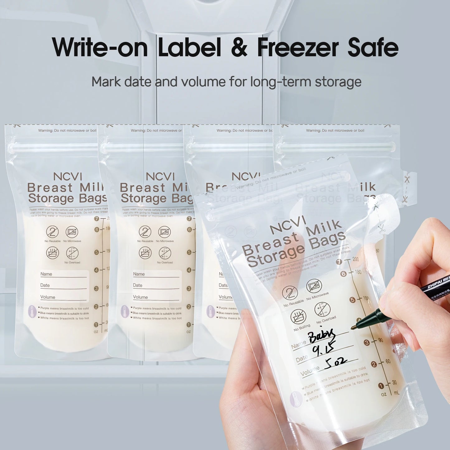 Breastmilk Storage Bags 200ml – Temperature-Sensing, Double-Sealed & BPA-Free