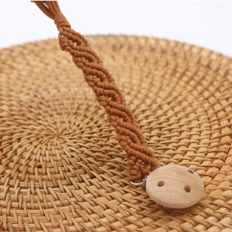 Handmade Macrame Pacifier Clip - Vintage Cotton Infinity Chain for Baby