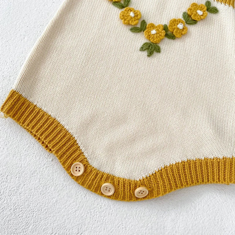 Baby Girl Floral Knit Sweetheart Jumpsuit - Autumn Collection