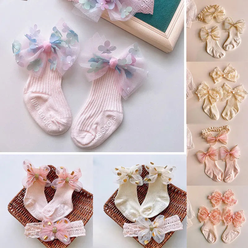 Little Angel Bow & Sock Gift Set - Adorable Baby Headband & Cozy Socks