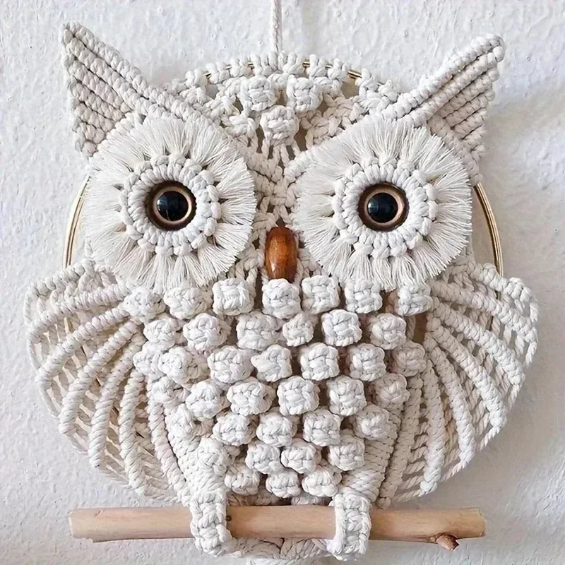 Handwoven Owl Wall Art - Boho Nursery Macrame Decor