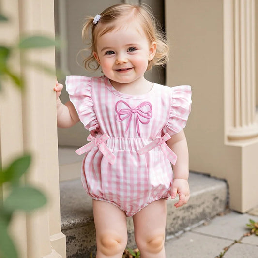 Little Sunshine Romper - Plaid Bow Baby Girl Outfit
