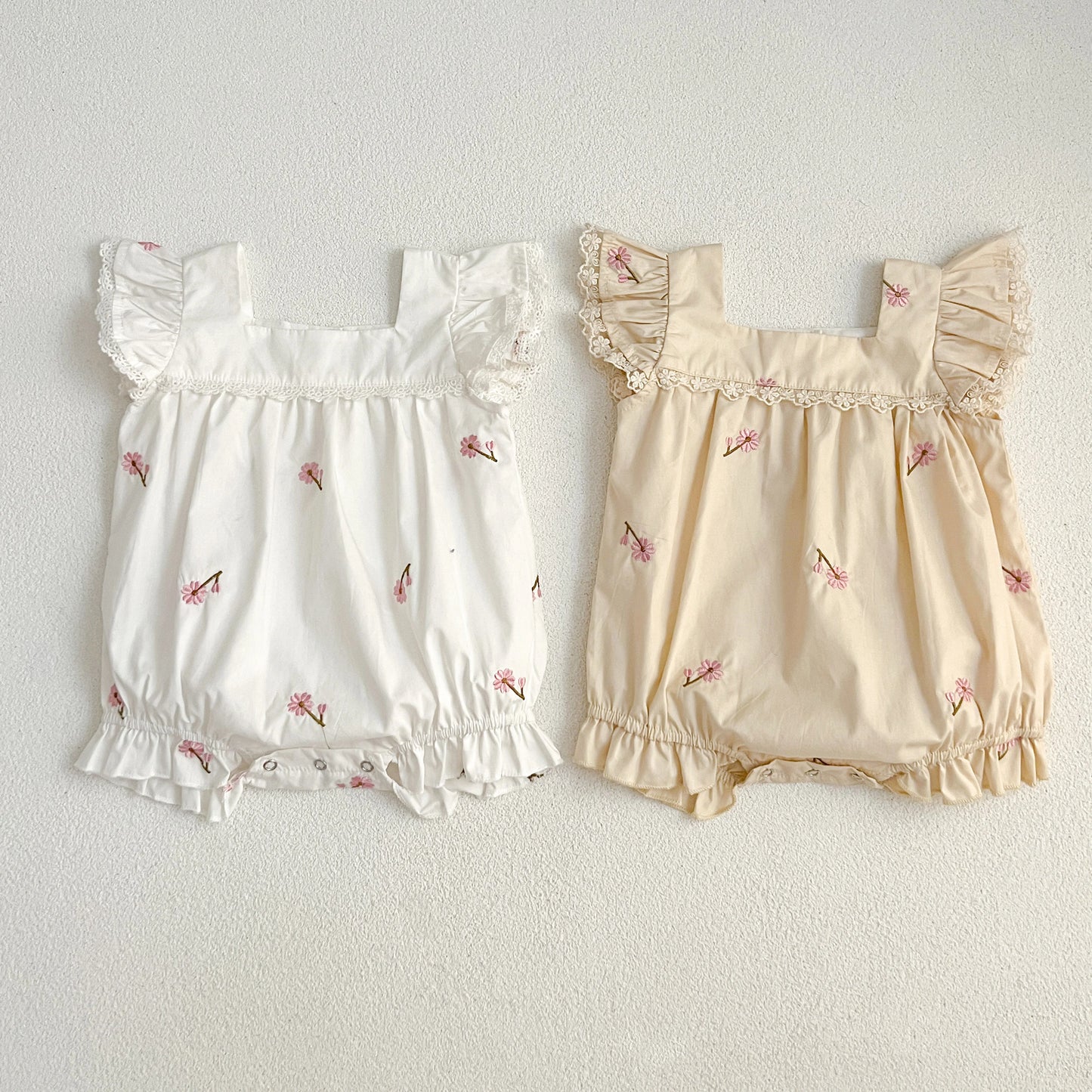 Sweet Summer Baby Girl Romper - Embroidered Flower Sleeveless Outfit