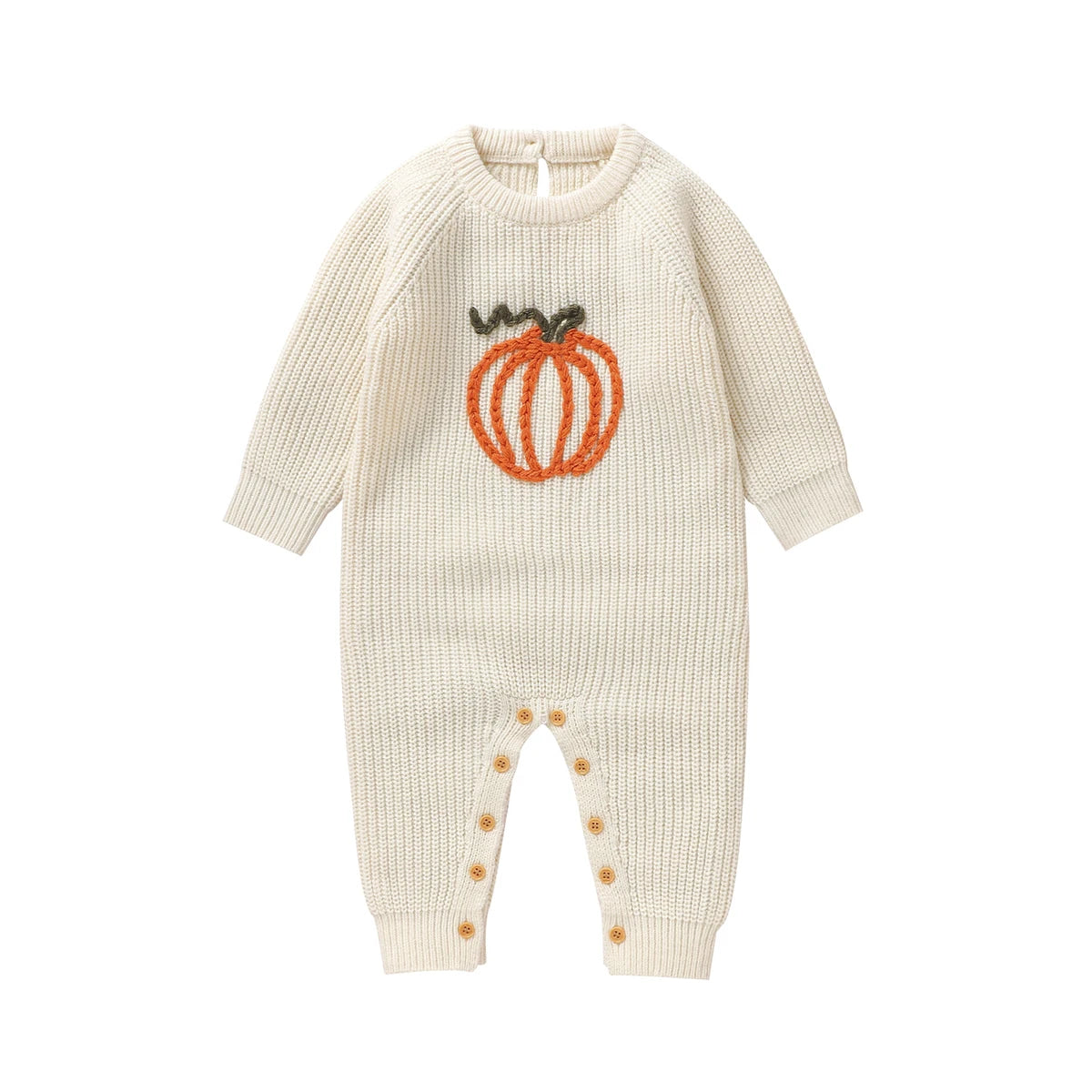 Halloween Baby Romper - Pumpkin Knitted Jumpsuit for Newborn to 18M