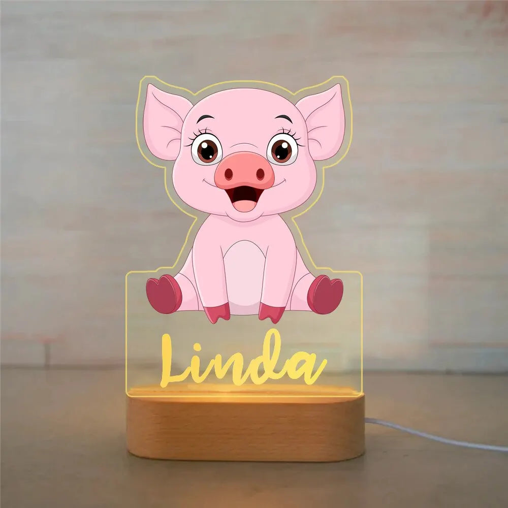 Personalized Animal Night Light - Custom Name LED Lamp for Nursery