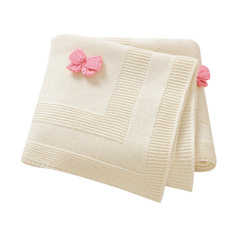 Dreamy Clouds Baby Blanket - Soft Knit Swaddle with Adorable 3D Bows