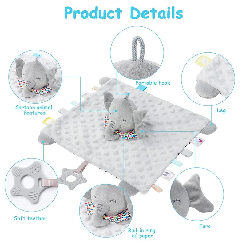 Personalised Baby Elephant Security Blanket with Silicone Teether - Organic Cotton