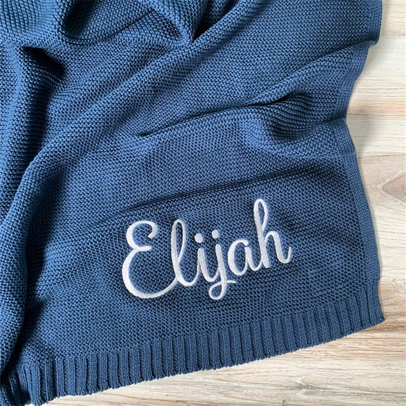 Personalized Embroidered Baby Blanket - Soft Cotton Knit with Custom Name