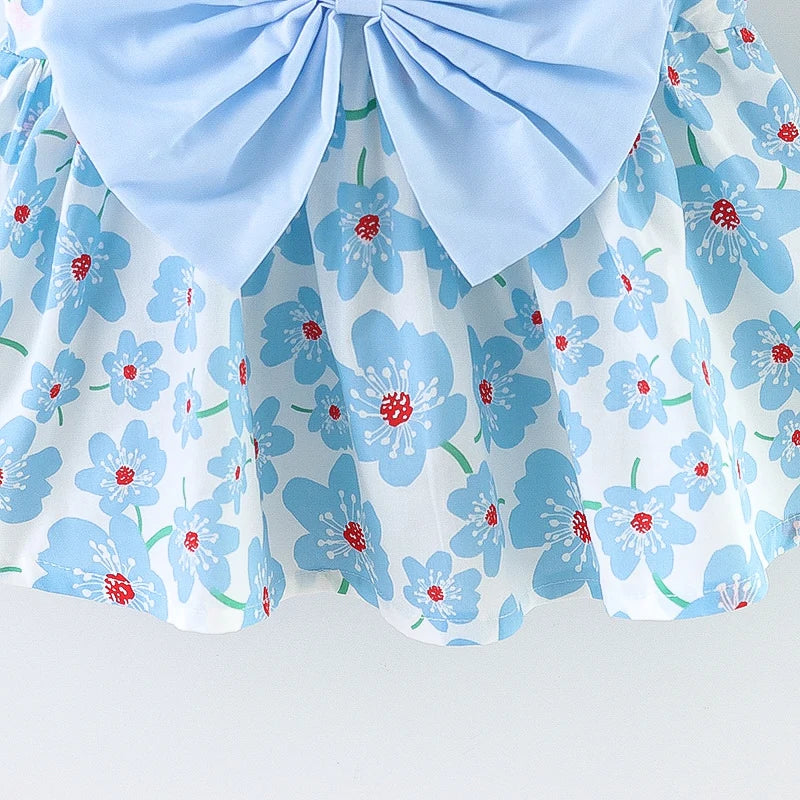 Floral Sling Dress with Bow & Matching Sun Hat Set