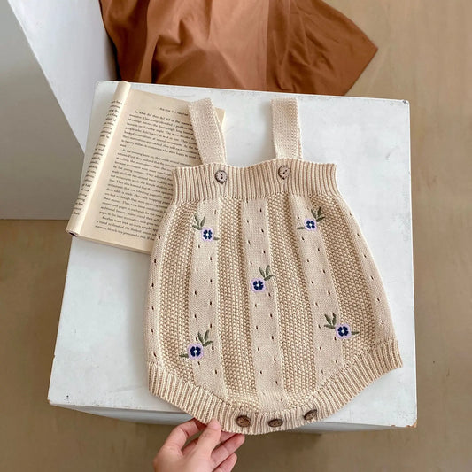 Baby Embroidered Knit Romper - Hollow Triangle Jumpsuit (0-3 Years)