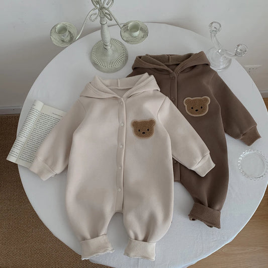 Adorable Bear Hooded Baby Winter Jumpsuit - Cozy Newborn Bodysuit (0-2 Years)