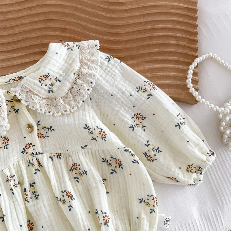 Cotton Spring Baby Girl Bodysuit & Hat Set - Floral Print Romper