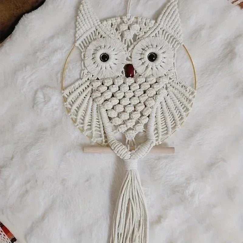 Handwoven Owl Wall Art - Boho Nursery Macrame Decor