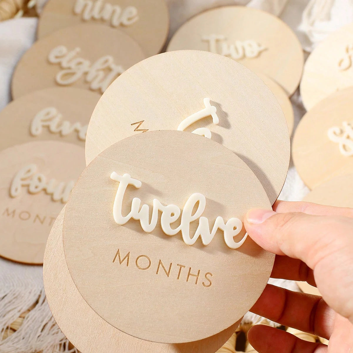 Monthly Milestone Wooden Cards - Baby's First Year Memory Set (12 Pieces)