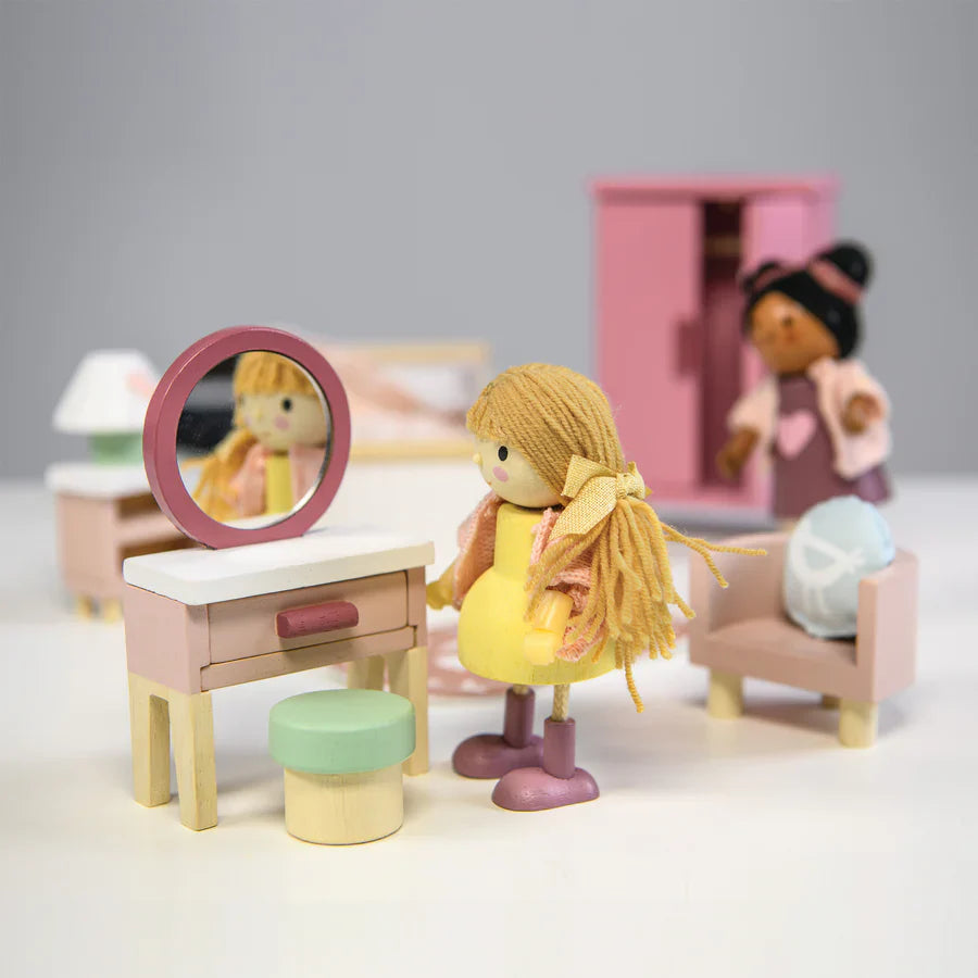 Wooden Doll House Bedroom Furniture Set - Tender Leaf Toys | Doll House Furniture NZ