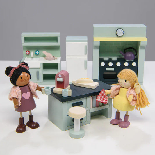 Wooden Doll House Kitchen Furniture Set - Tender Leaf Toys | Doll House Furniture NZ