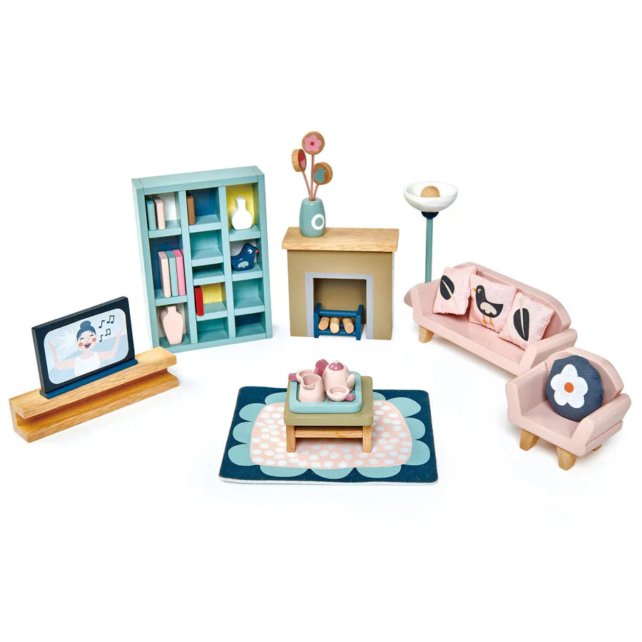 Wooden Doll House Sitting Room Furniture Set - Tender Leaf Toys | Doll House Furniture NZ