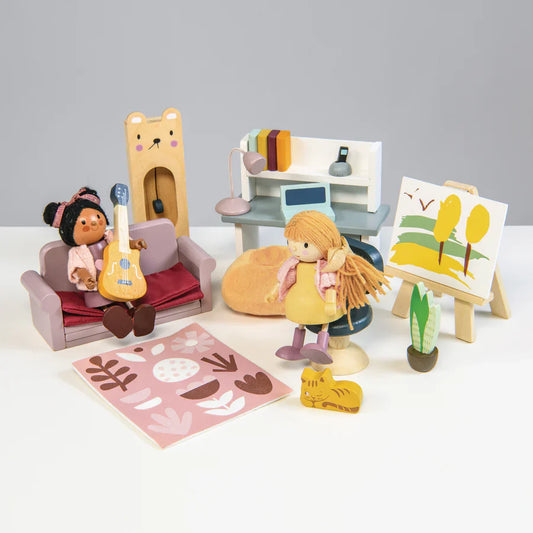 Wooden Dolls House Study Furniture Set - Tender Leaf Toys | Doll House Furniture NZ