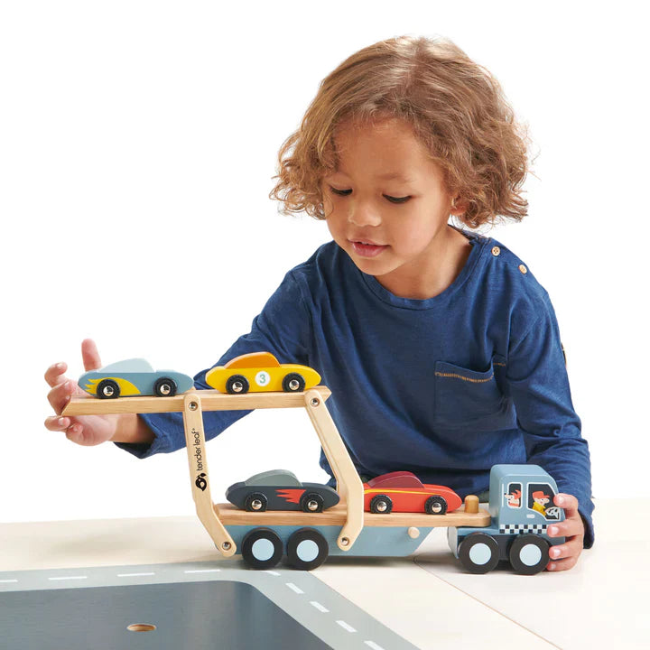 Wooden Car Transporter Truck Set - Tender Leaf Toys | Wooden Toys NZ