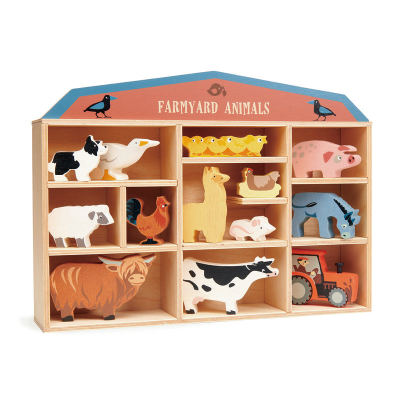 Wooden Farmyard Animals Set with Display Shelf – Tender Leaf Toys