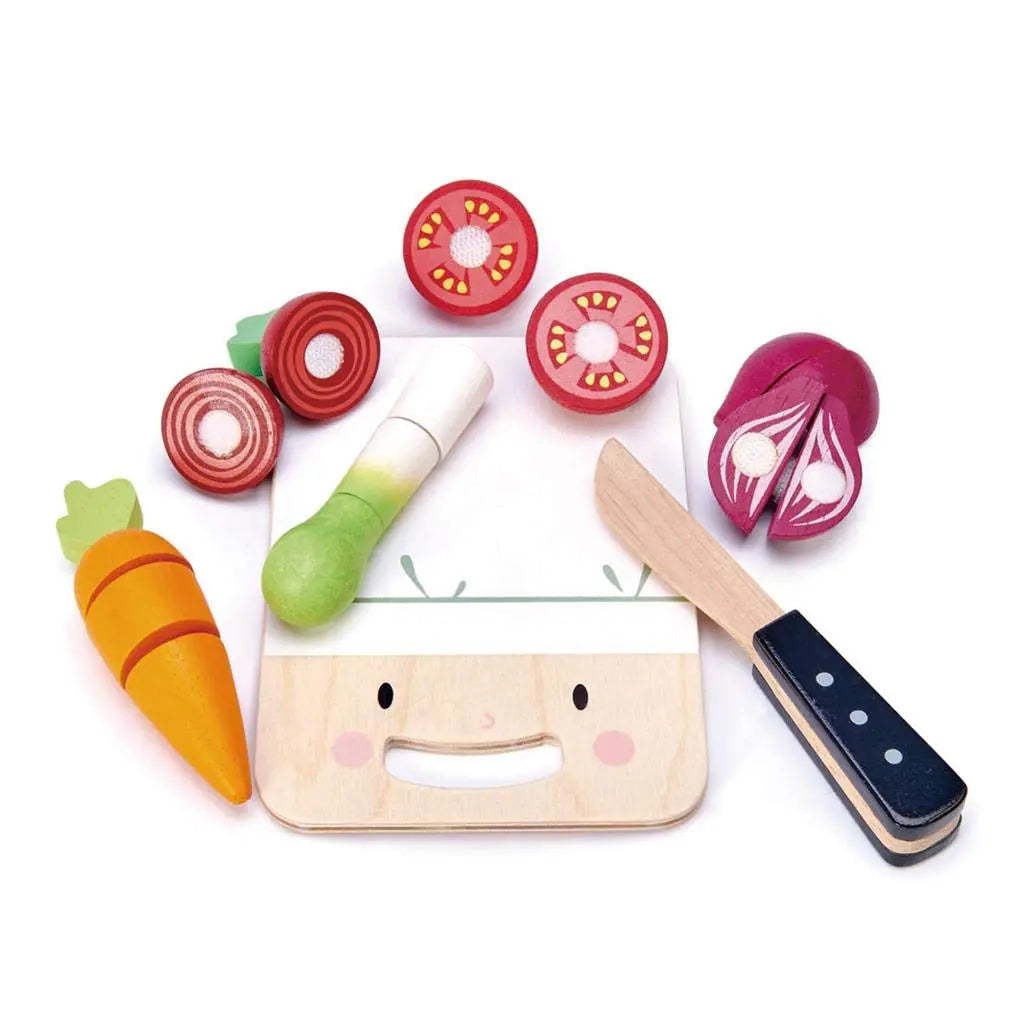 Wooden Mini Chef Chopping Board with Vegetables - Tender Leaf Toys | Play Food