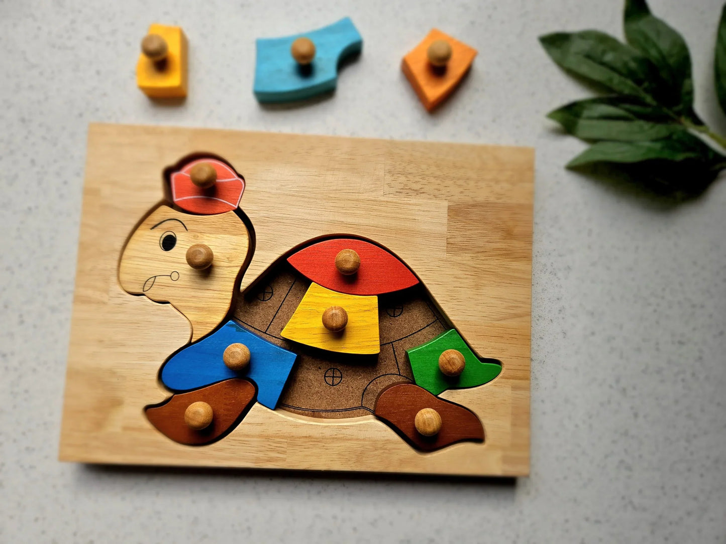 Wooden Turtle Knob Puzzle - Educational Learning Toy for Toddlers