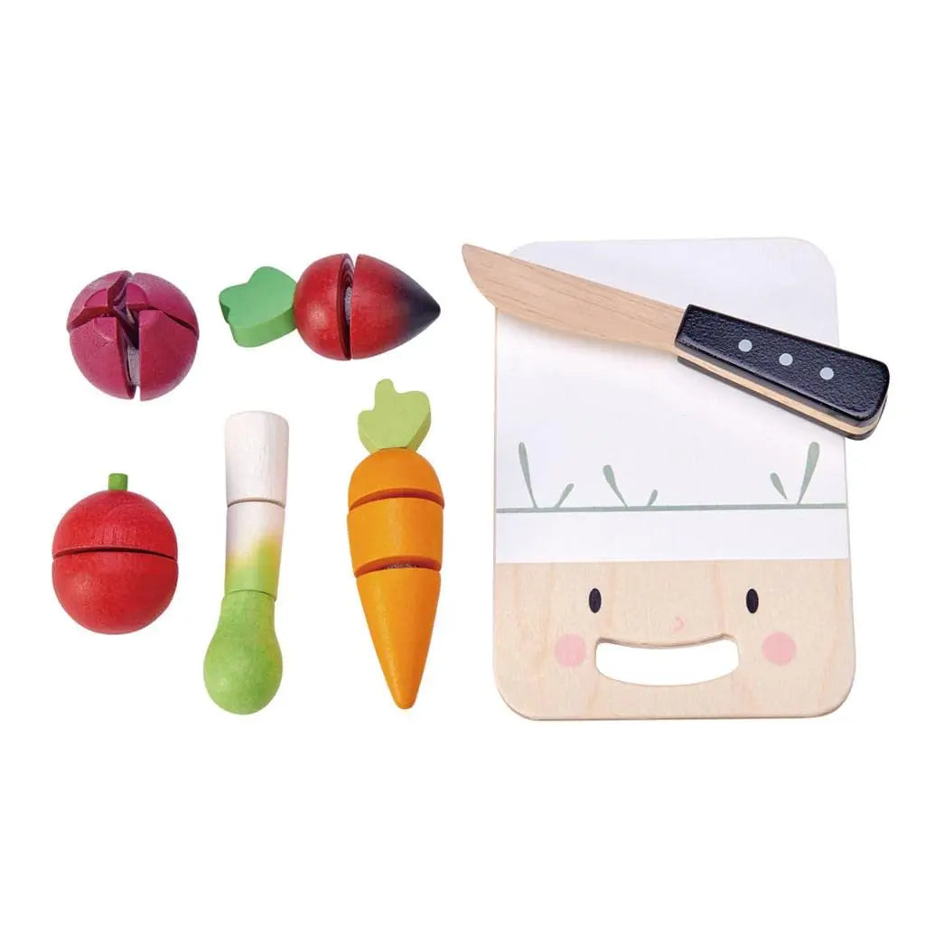 Wooden Mini Chef Chopping Board with Vegetables - Tender Leaf Toys | Play Food