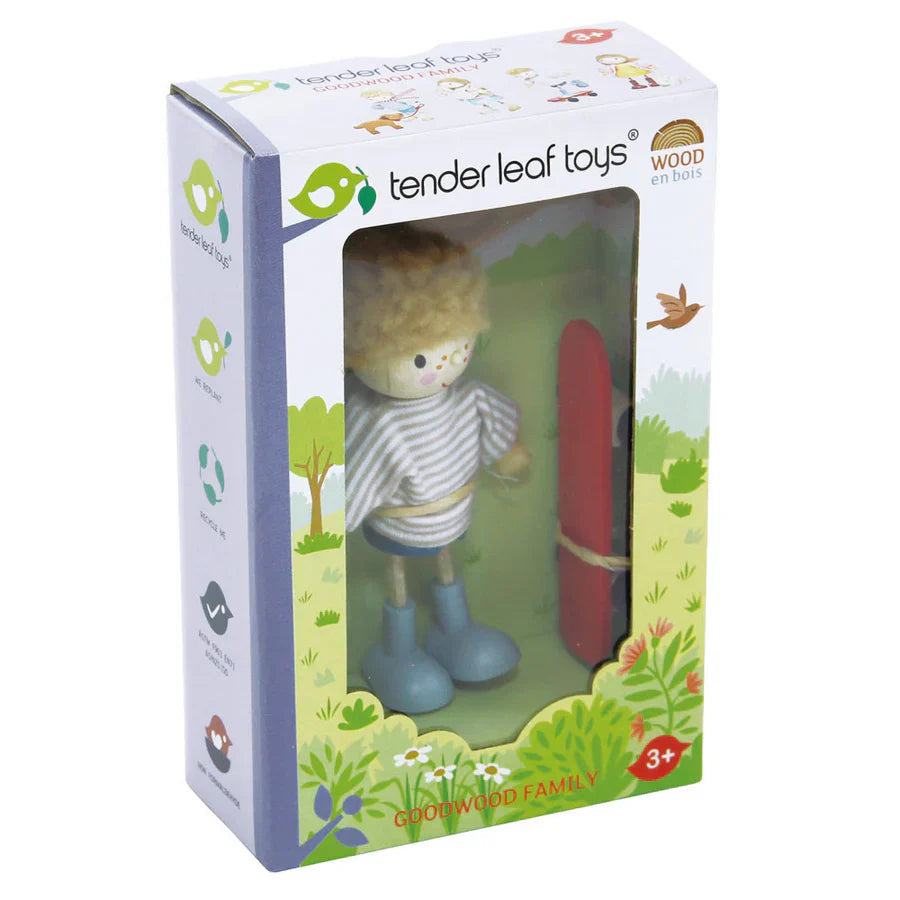Edward with Skateboard - Tender Leaf Toys | Wooden Doll NZ